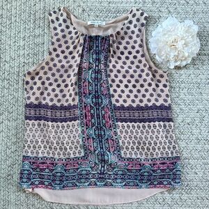 Rose & Olive Pink,Purple and Blue Patterned Tank Top